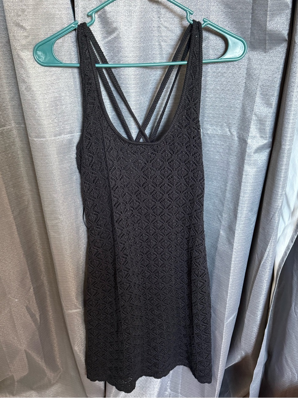 Black Crochet Mini Dress - Women's Strappy Scoop Neck